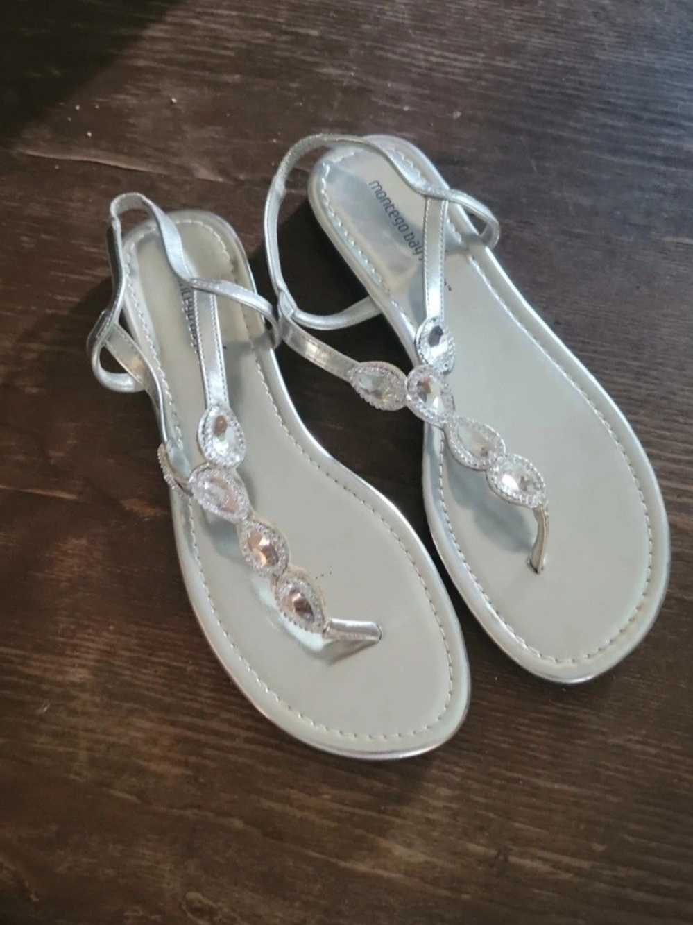Montego Bay Club Silver Jeweled T‑Strap Sandals